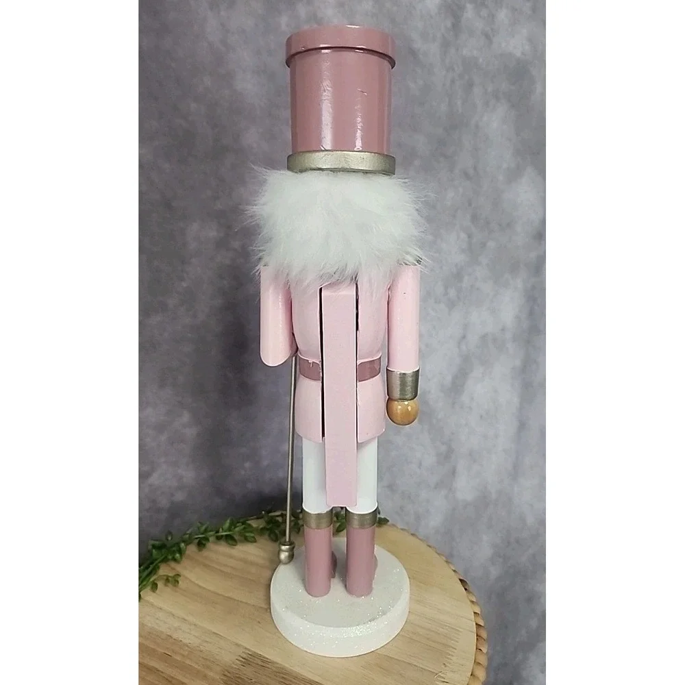 Pink White Guard Soldier Nutcracker Glitter‎ Wooden 14